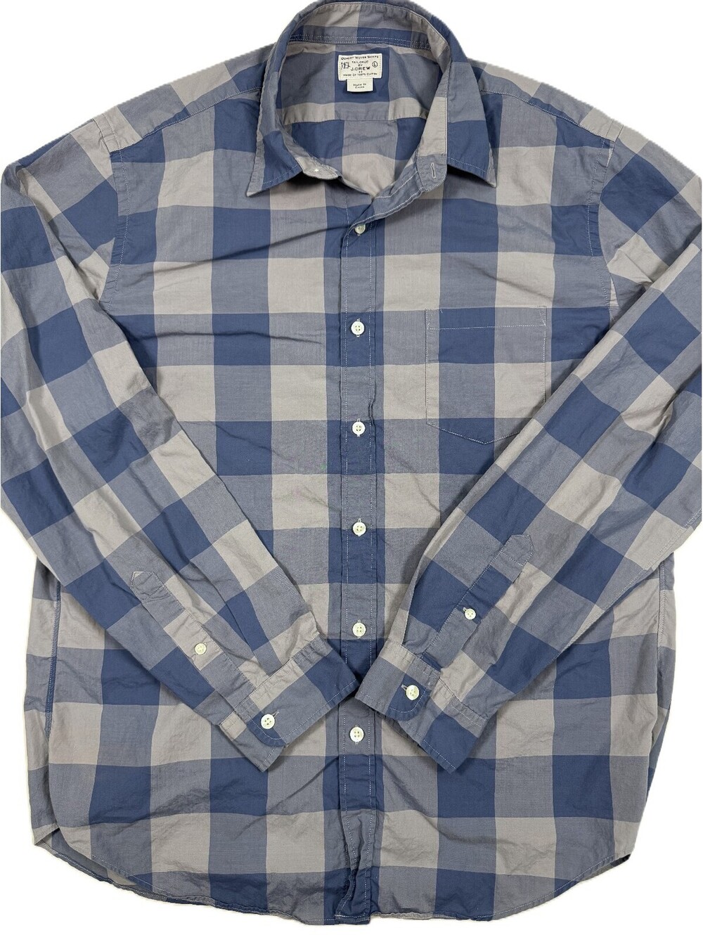 J. Crew Men's Long Sleeve Shirt Large Blue Gray Buffalo Plaid